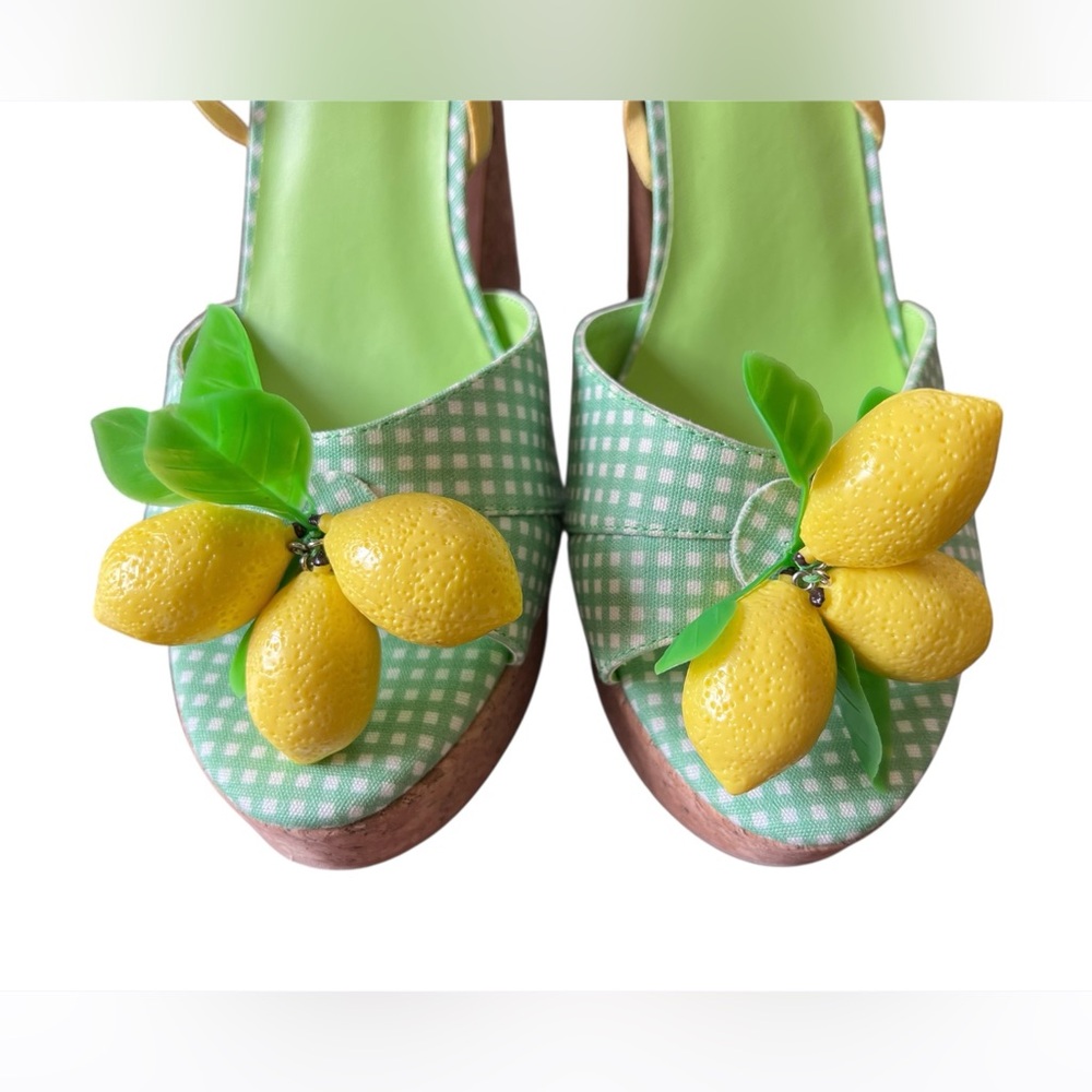 Dollskill NEW Sugar Thrillz Sour Hour Green Gingham Lemon Platform Heels Size 11 - Picture 16 of 16